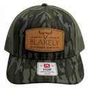 Camouflage BF&S Richardson hat with a Blakely Feed & Seed leather patch