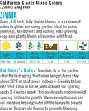 Cornucopia Zinnia Heirloom CA Giants Mixed Colors - 15096